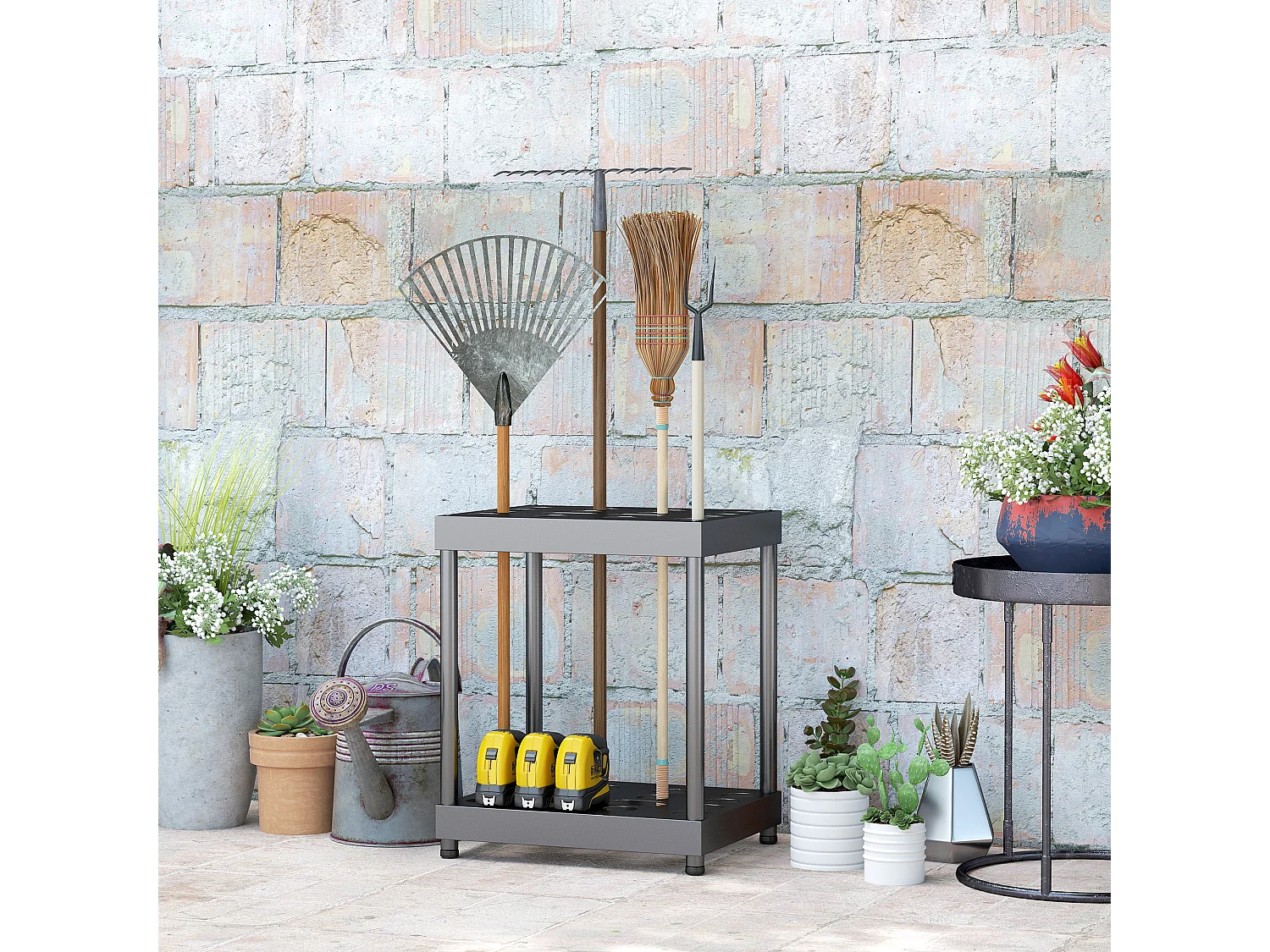 Organisateur d'outils de jardin 16 compartiments acier époxy noir