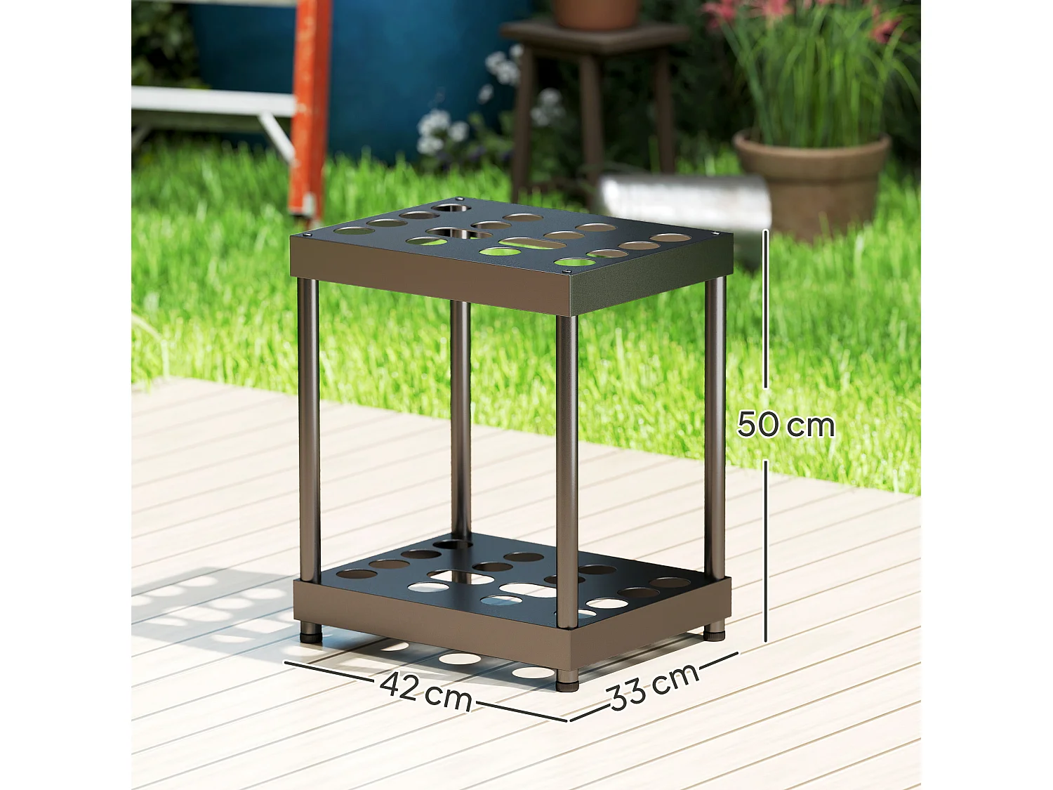 Organisateur d'outils de jardin 16 compartiments acier époxy noir