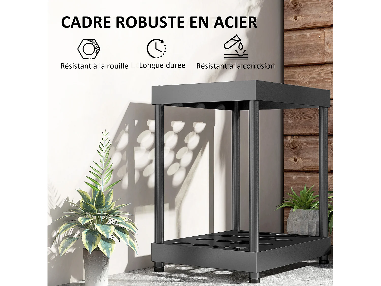 Organisateur d'outils de jardin 16 compartiments acier époxy noir