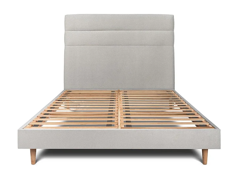 Lit 180x200cm avec tête de lit lignes velours et sommier kit gris clair - Hauteur totale : 29cm