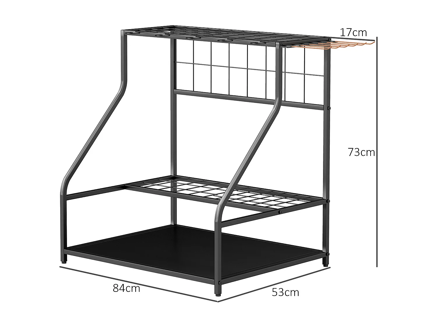 Organiseur d'outils de jardin 5+6 crochets, nombreux compartiments - métal noir
