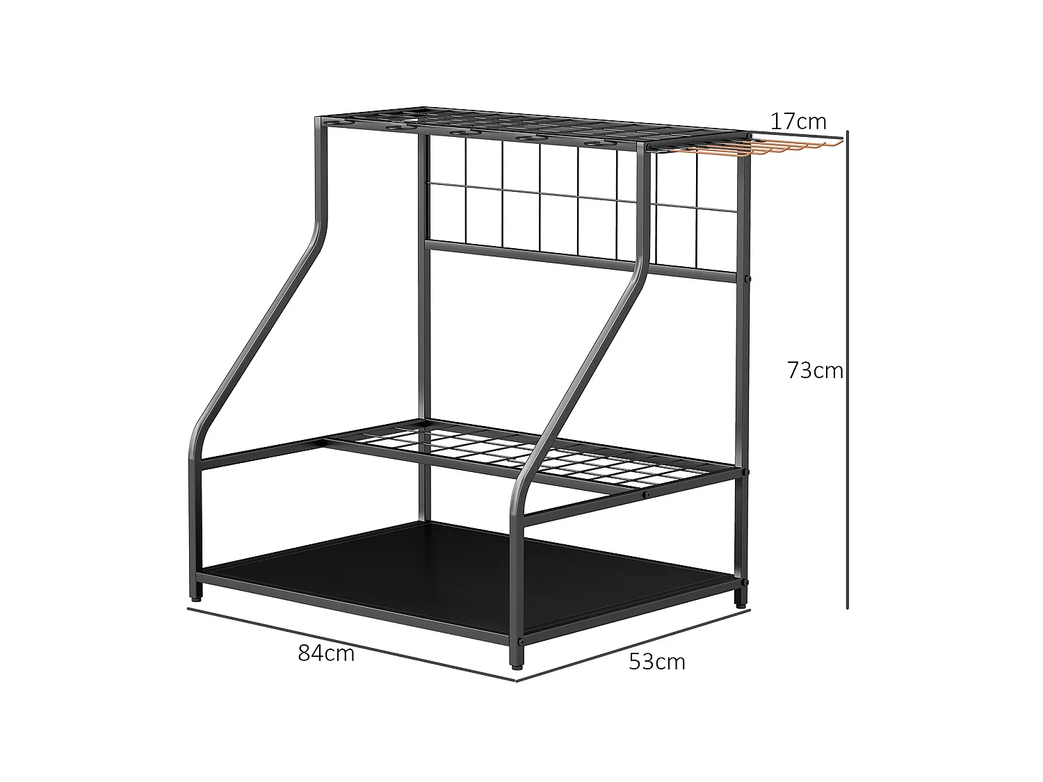 Organiseur d'outils de jardin 5+6 crochets, nombreux compartiments - métal noir
