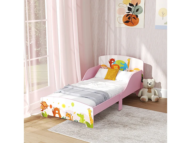 Lit enfant - lit d'enfant design animaux - sommier à lattes inclus - MDF contre-plaqué rose