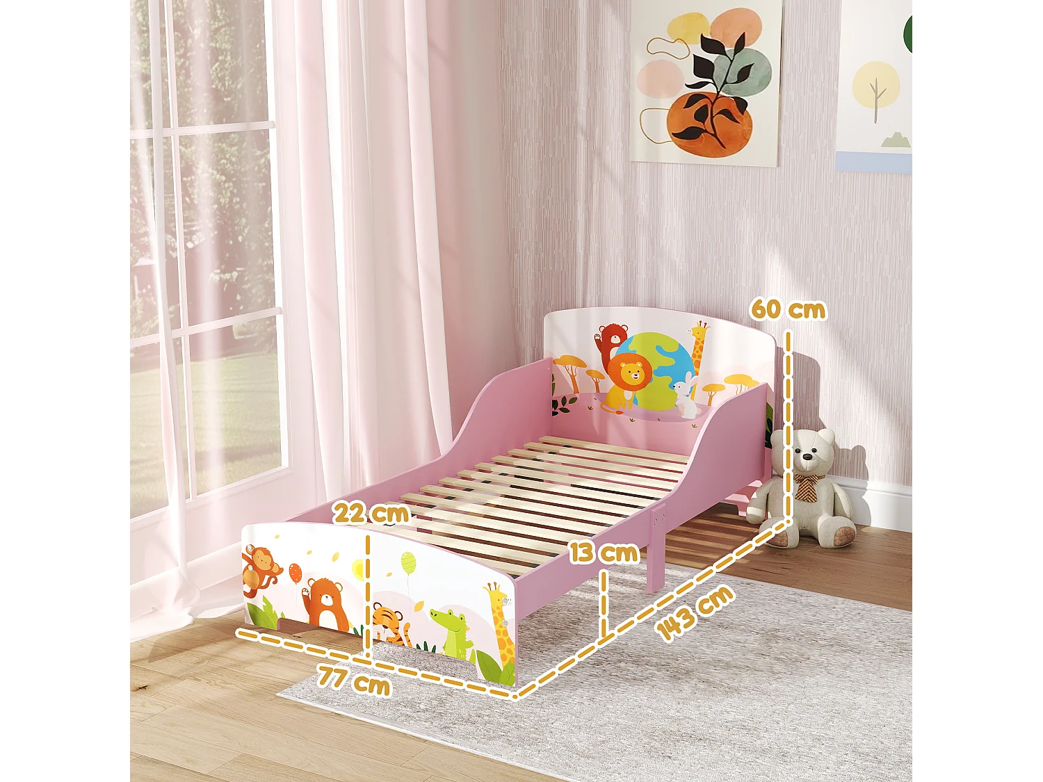 Lit enfant - lit d'enfant design animaux - sommier à lattes inclus - MDF contre-plaqué rose