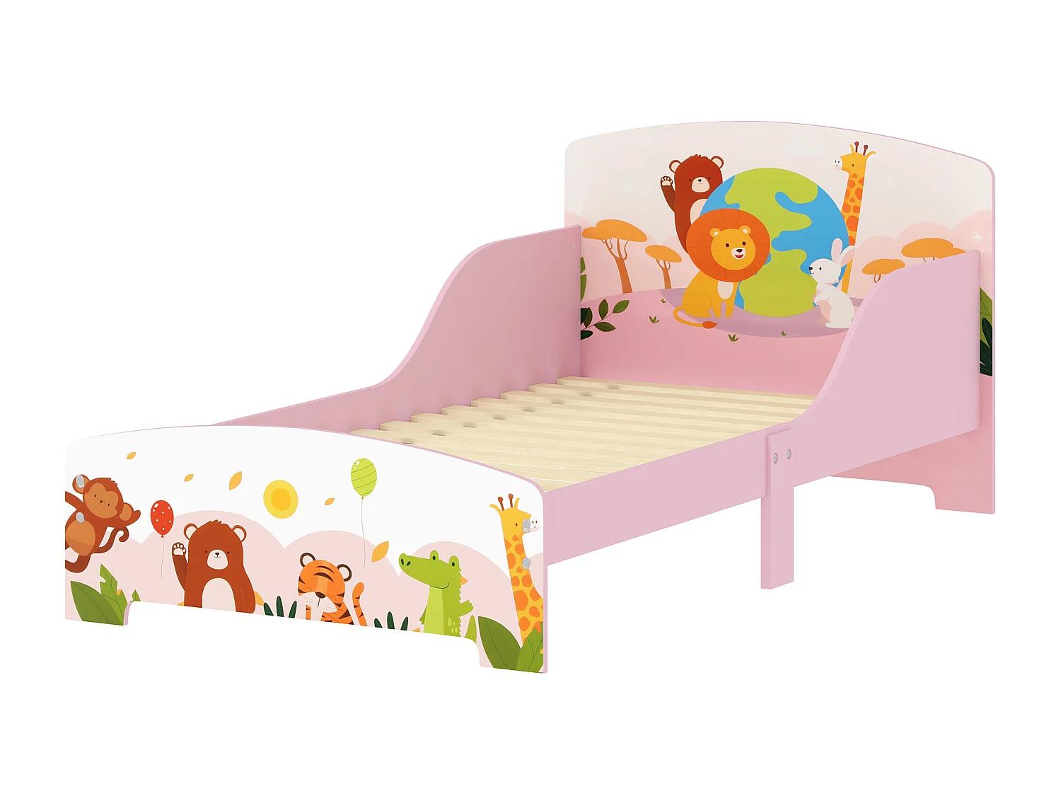 Lit enfant - lit d'enfant design animaux - sommier à lattes inclus - MDF contre-plaqué rose