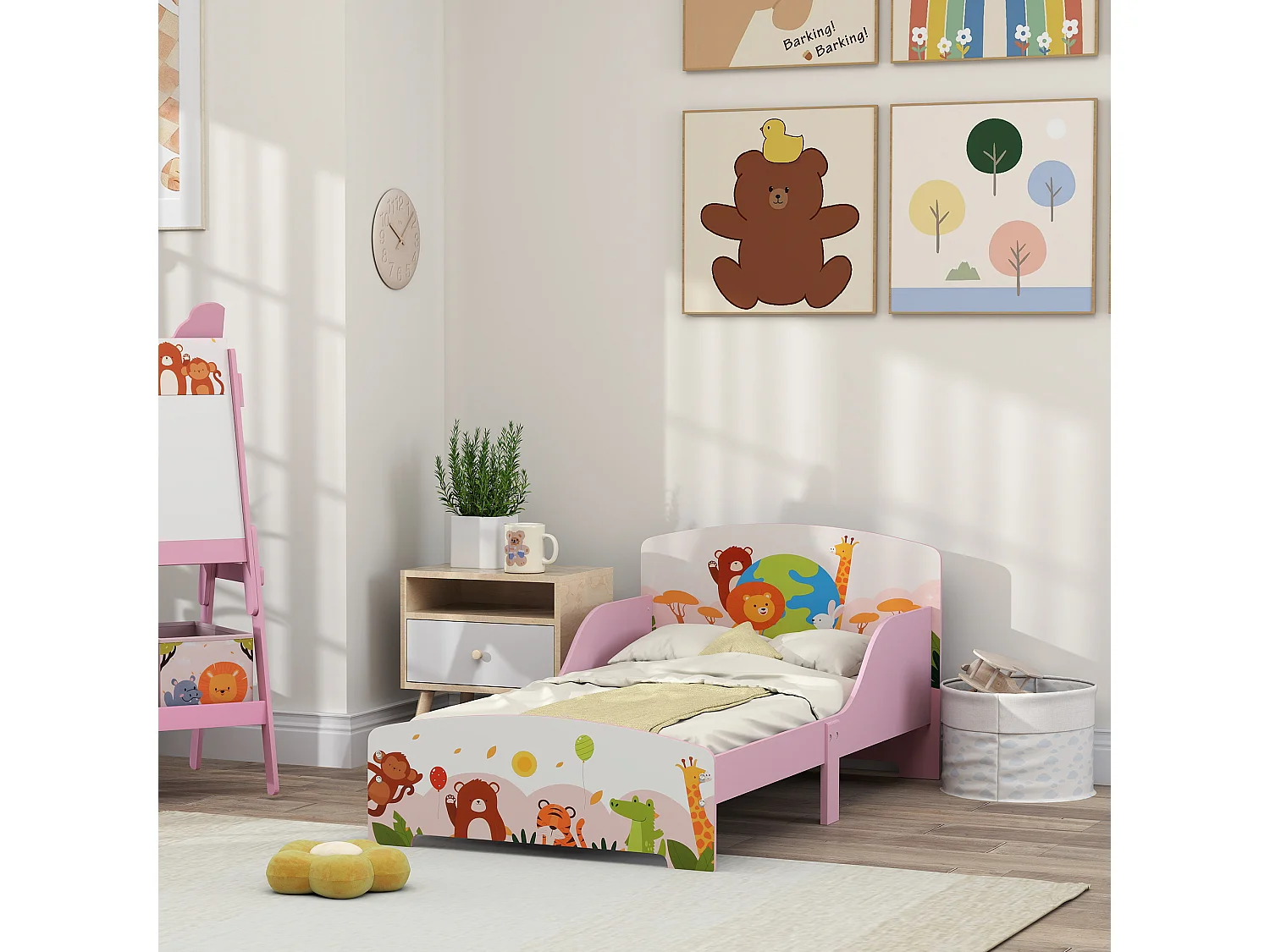 Lit enfant - lit d'enfant design animaux - sommier à lattes inclus - MDF contre-plaqué rose