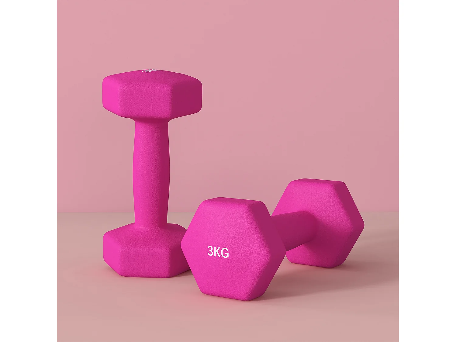 Lot de 2 haltères hexagonales 2 x 3 Kg - poignée antidérapante - métal PVC rose