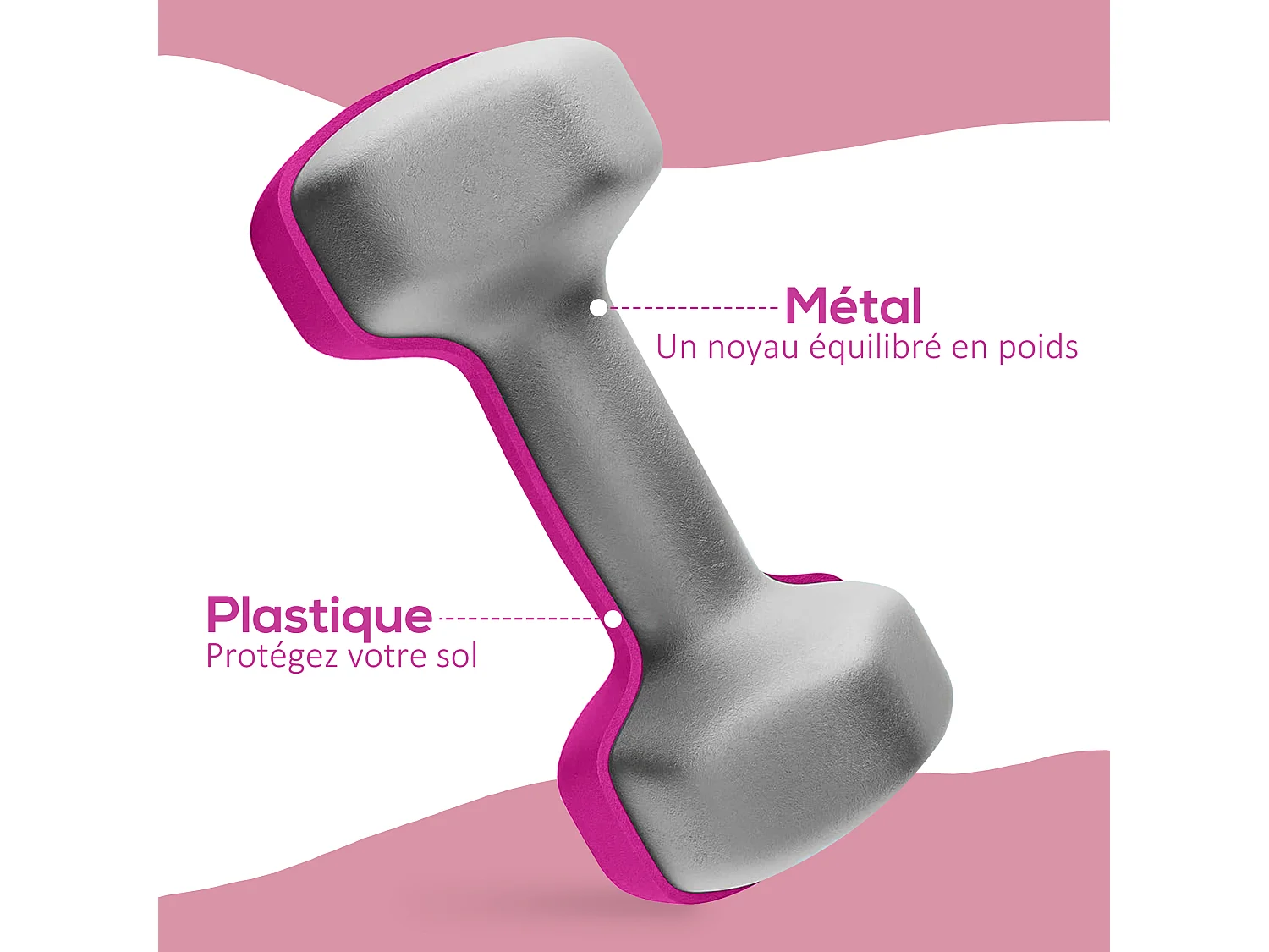 Lot de 2 haltères hexagonales 2 x 3 Kg - poignée antidérapante - métal PVC rose