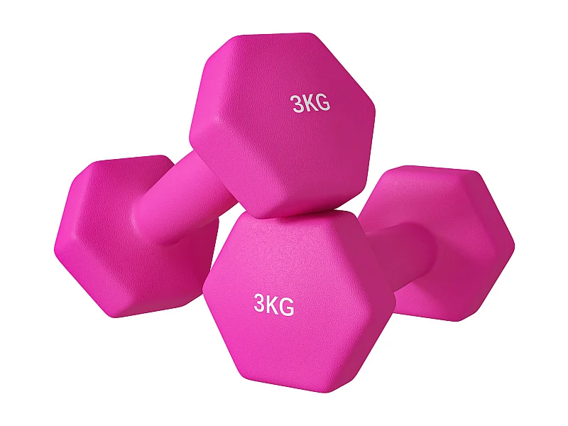 Lot de 2 haltères hexagonales 2 x 3 Kg - poignée antidérapante - métal PVC rose