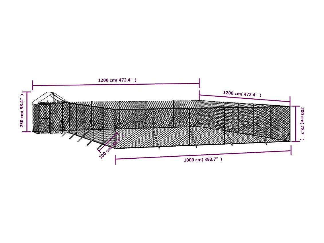 Chenil d'extérieur pour chiens avec toit argenté 12x12x2,5 m