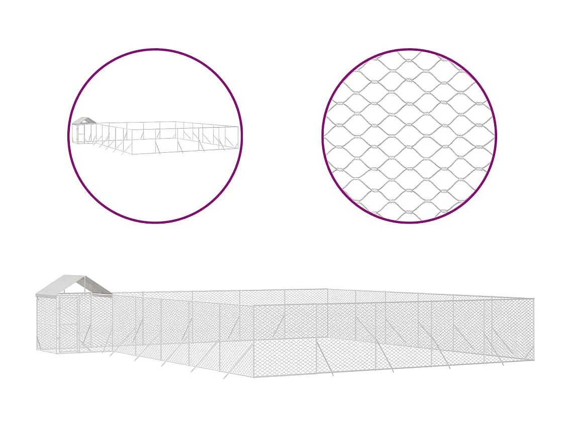 Chenil d'extérieur pour chiens avec toit argenté 12x12x2,5 m