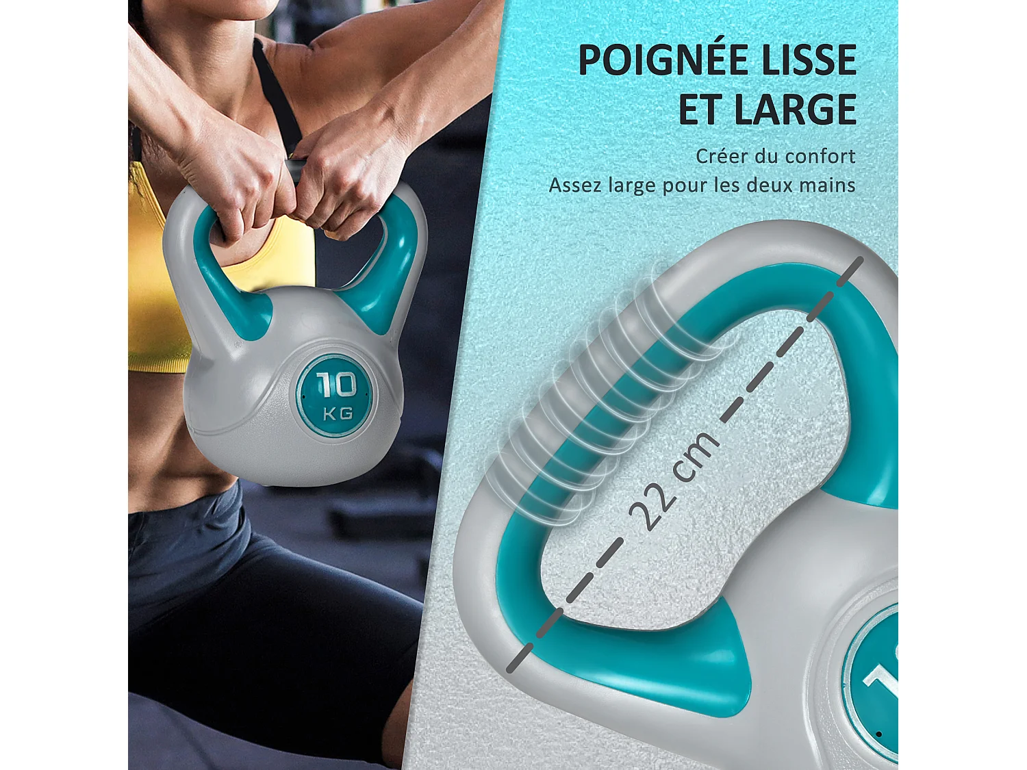 Kettlebell 10 Kg - haltère boule - poignée ergonomique - PU gris bleu