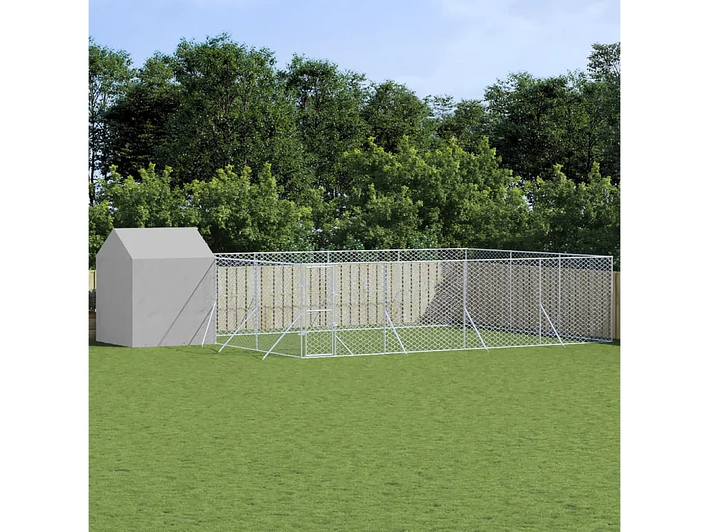 Chenil d'extérieur pour chiens avec toit argenté 10x6x2,5 m