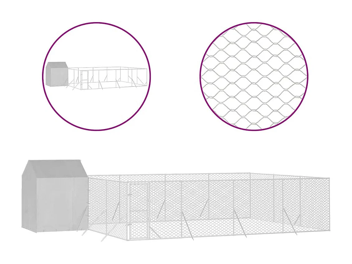 Chenil d'extérieur pour chiens avec toit argenté 10x6x2,5 m