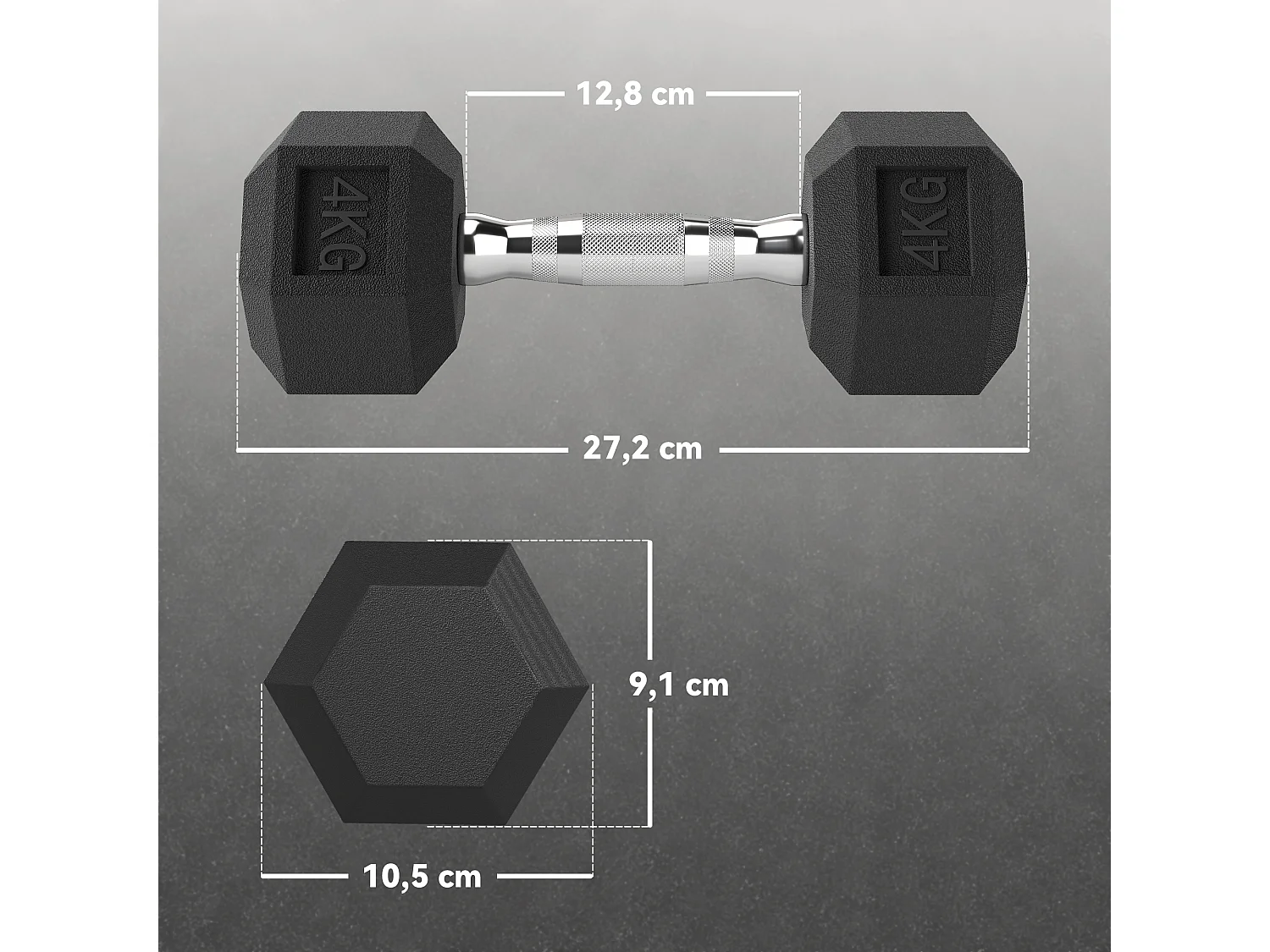 Lot de 2 haltères courtes hexagonales - ensemble d'haltères courtes - total 8 Kg - métal caoutchouc noir