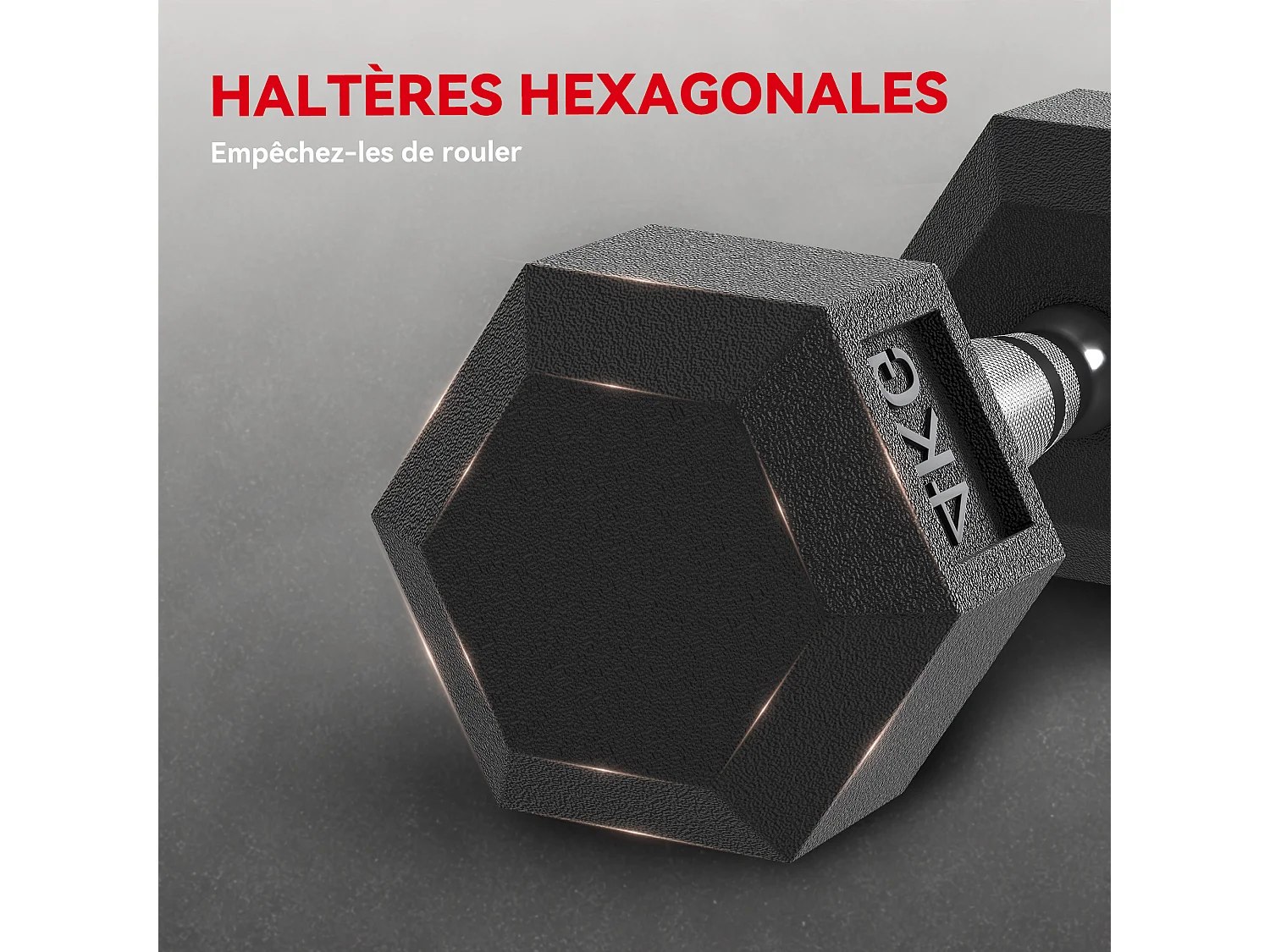 Lot de 2 haltères courtes hexagonales - ensemble d'haltères courtes - total 8 Kg - métal caoutchouc noir