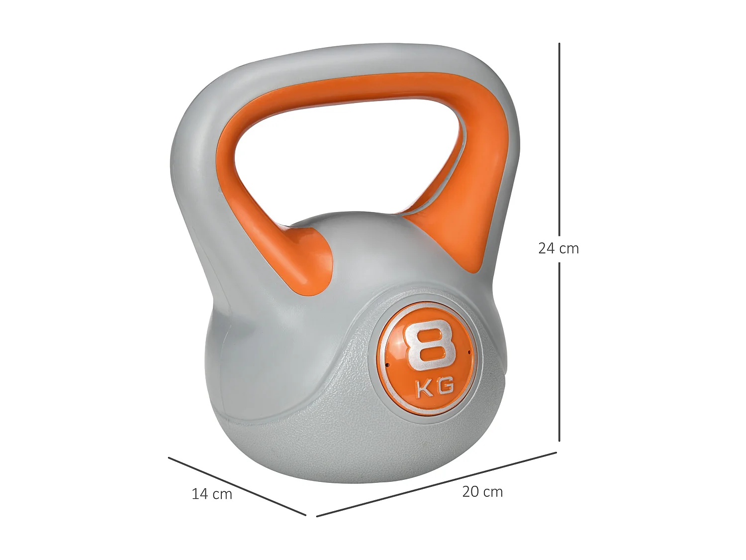 Kettlebell 8 Kg - haltère boule - poignée ergonomique - PU gris orange