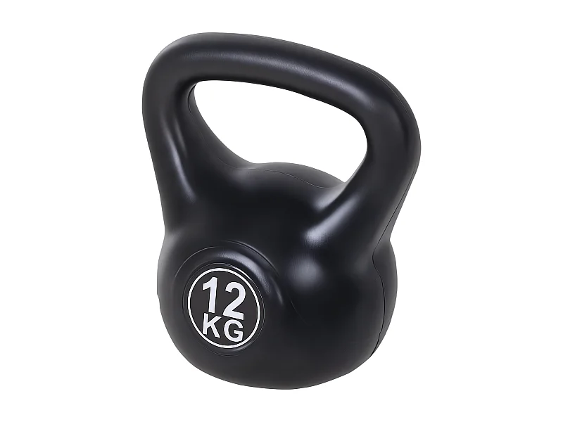 Kettlebell 12 Kg - haltère boule - poignée ergonomique - PVC noir