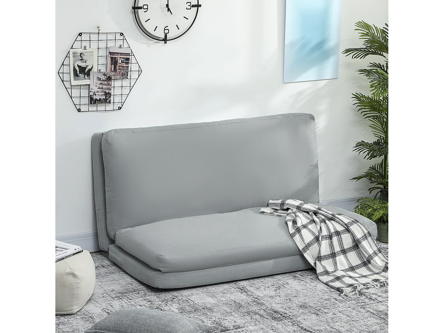 Fauteuil paresseux chauffeuse 4 parties dim. 137,5 x 85,5 x 74 cm tissu toucher lin gris clair