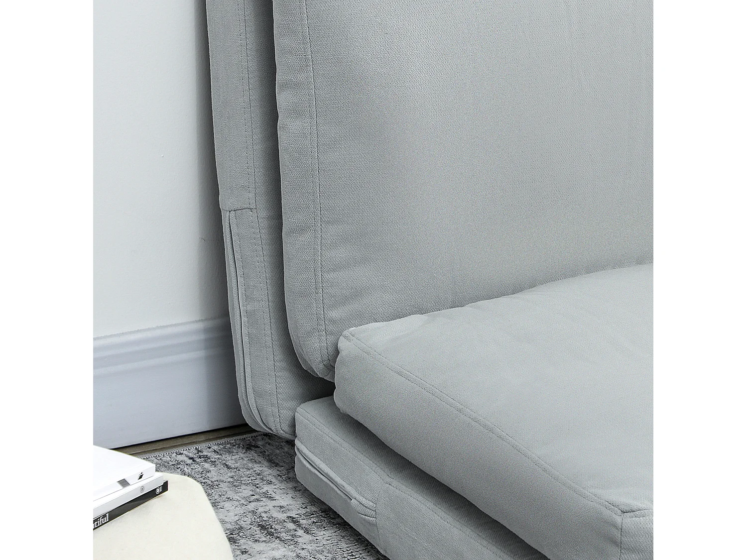 Fauteuil paresseux chauffeuse 4 parties dim. 137,5 x 85,5 x 74 cm tissu toucher lin gris clair