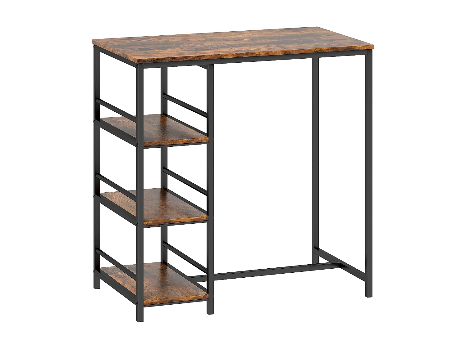 Table de bar mange-debout table haute 3 étagères style industriel dim. 90 x 50 x 90 cm acier noir effet bois vieilli