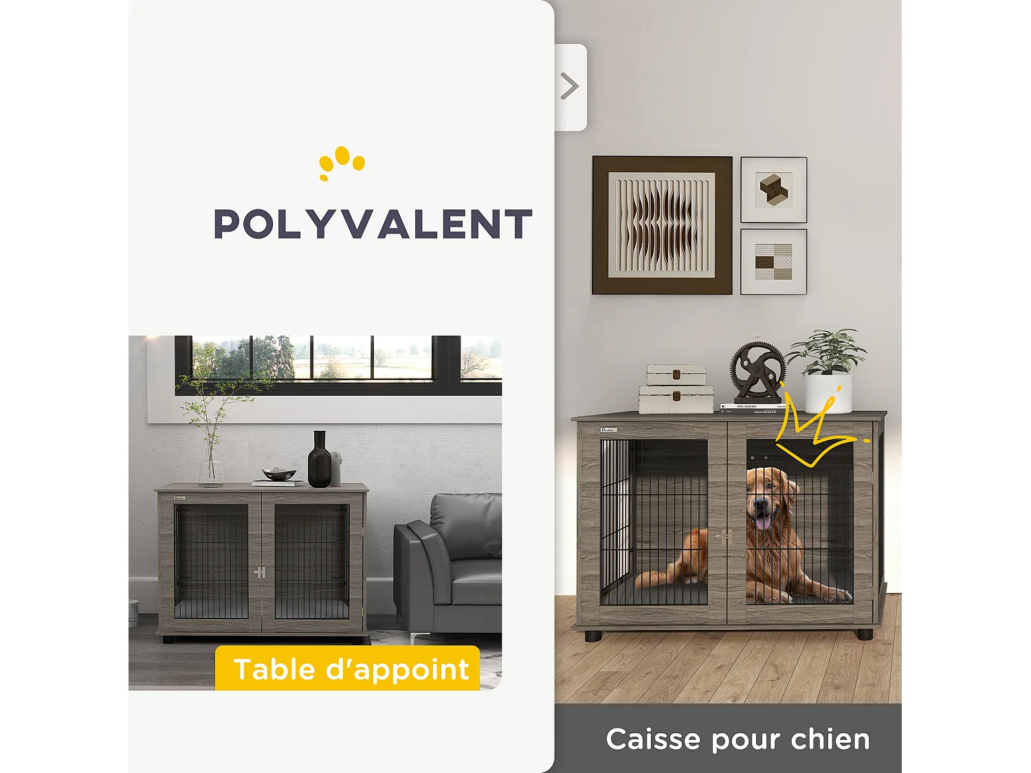 Cage pour chien intérieure dim. 100L x 60l x 73,5H cm - porte verrouillable, coussin déhoussable - acier noir aspect bois gris