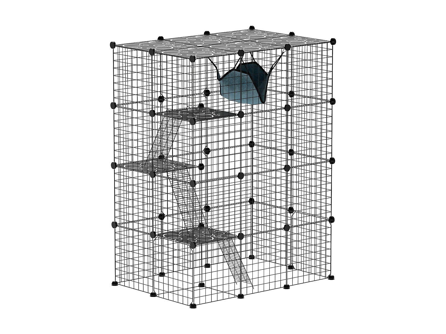 Cage chat intérieur - parc chat DIY - 4 niv. 5 portes hamac plateformes rampes - acier noir