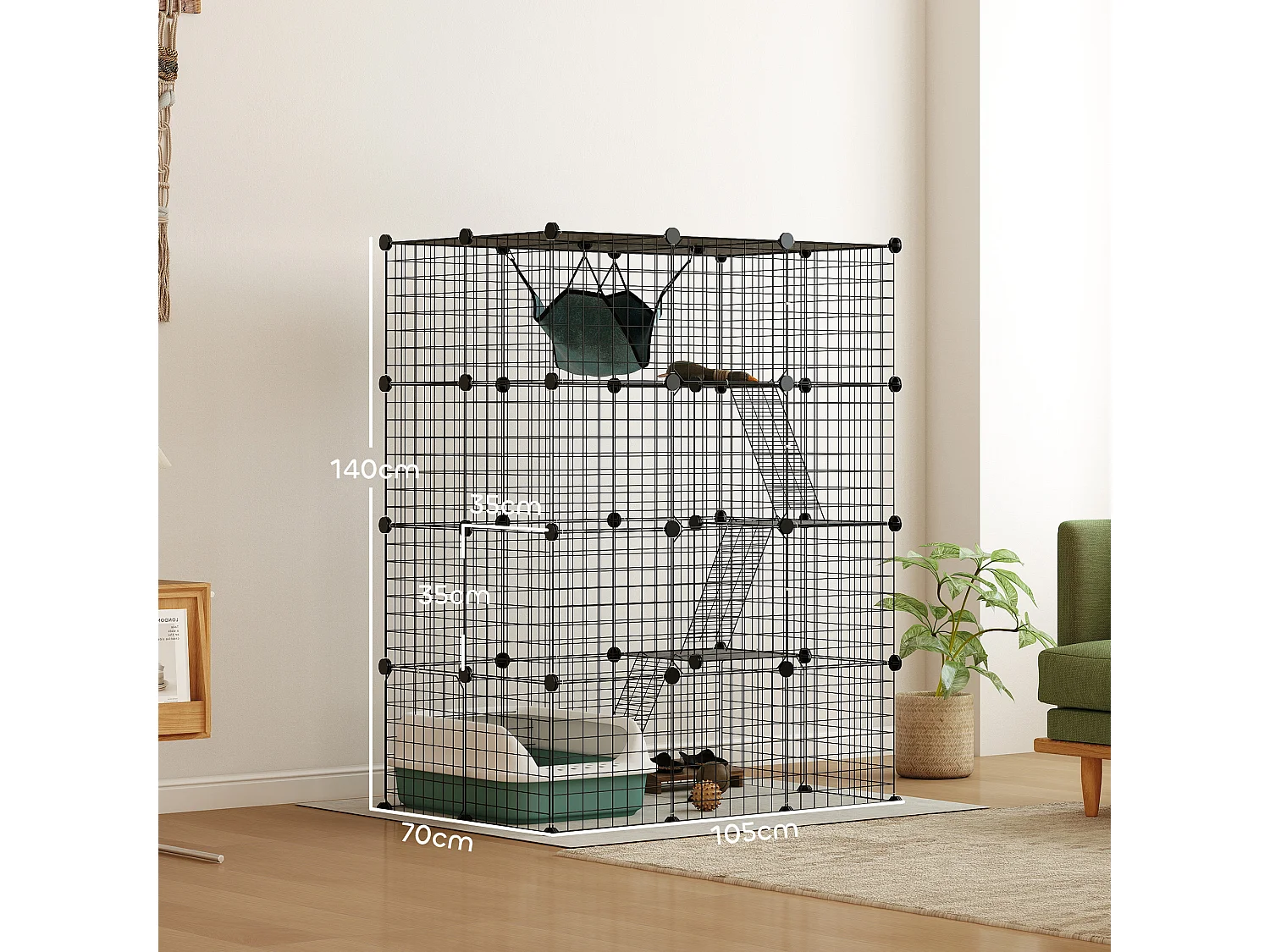Cage chat intérieur - parc chat DIY - 4 niv. 5 portes hamac plateformes rampes - acier noir