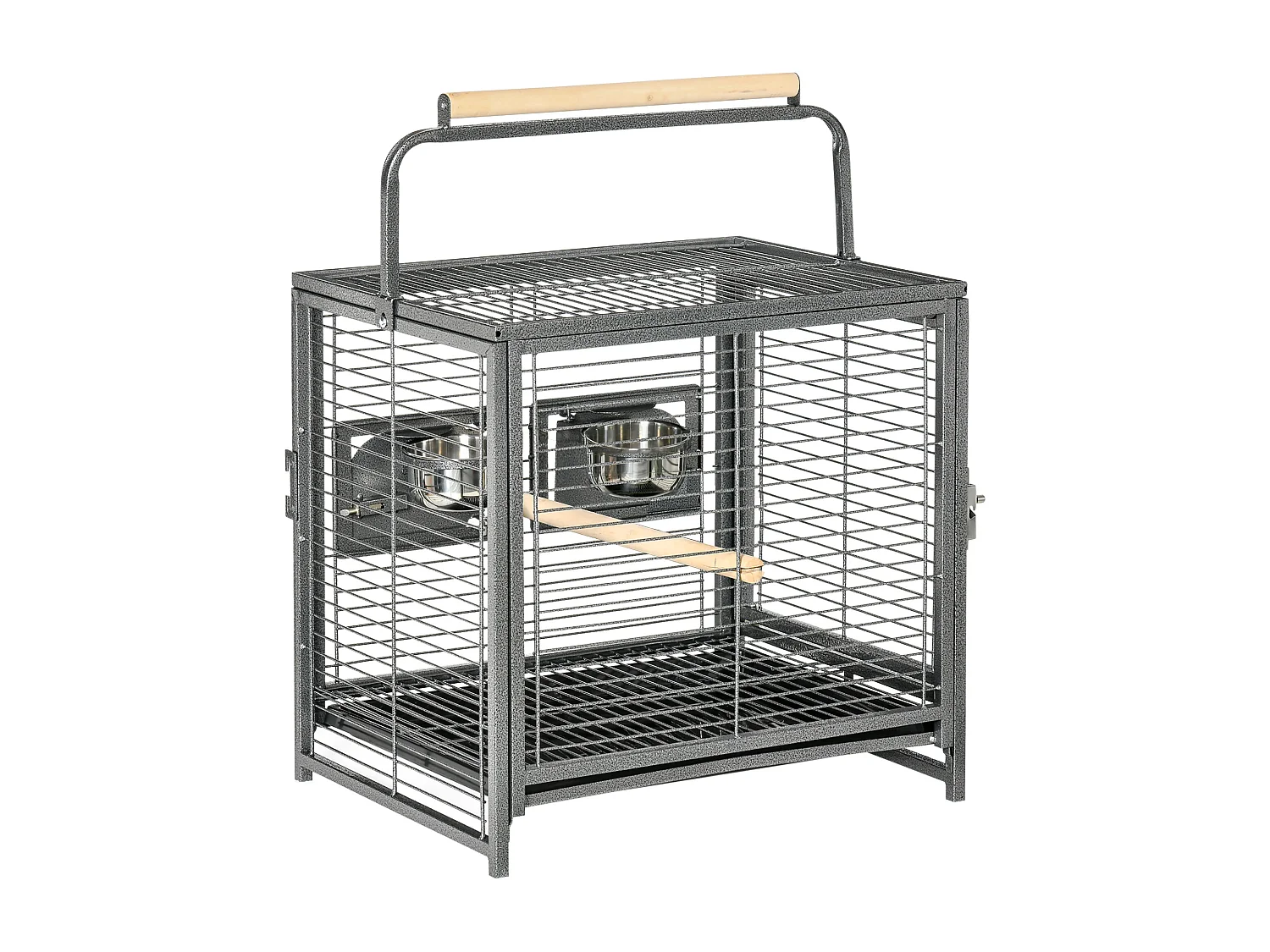 Cage de transport oiseau - cage de transport pour perroquet - porte, 2 trappes de nourrissage - acier gris moucheté