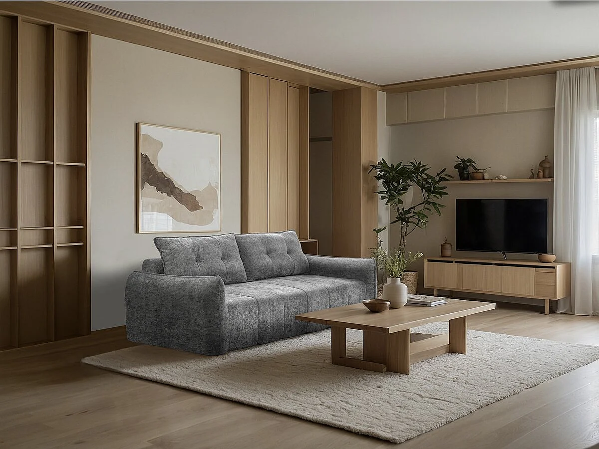 Canapé droit en tissu texturé "Silvano" - 3 places - Gris