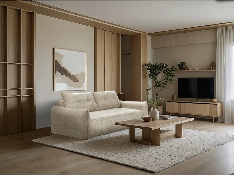 Canapé droit en tissu texturé "Silvano" - 3 places - Beige