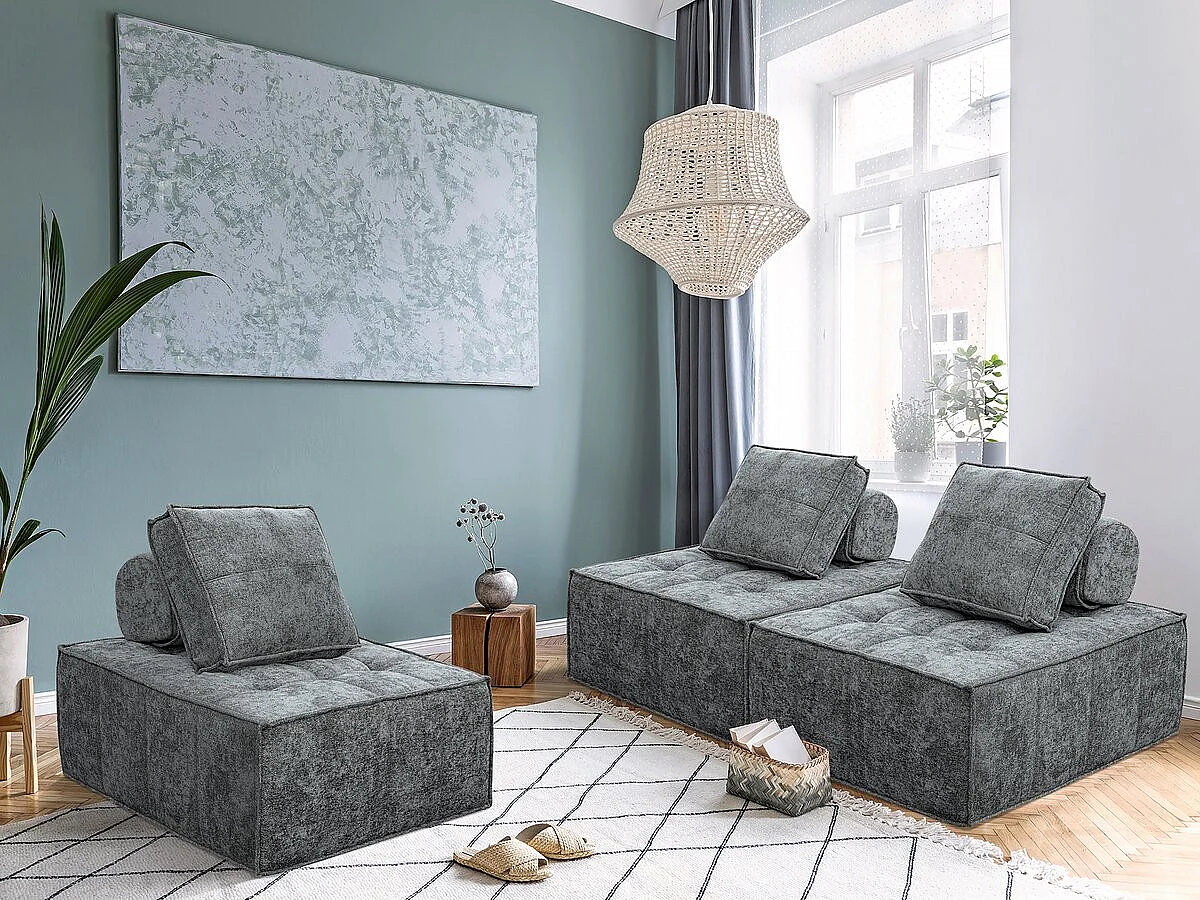 Chauffeuse en tissu texturé "Velluto" - 96 x 100 x 89 cm - Gris