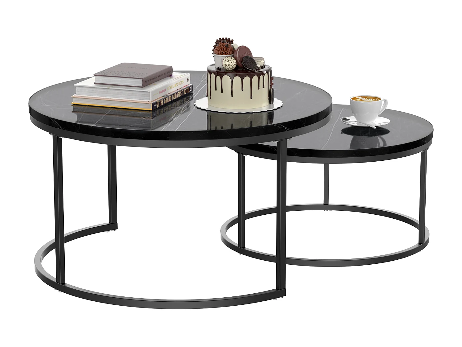 Tables basses gigognes ２ pièces au design élégant avec cadre en métal solide et plateau MDF facile à nettoyer