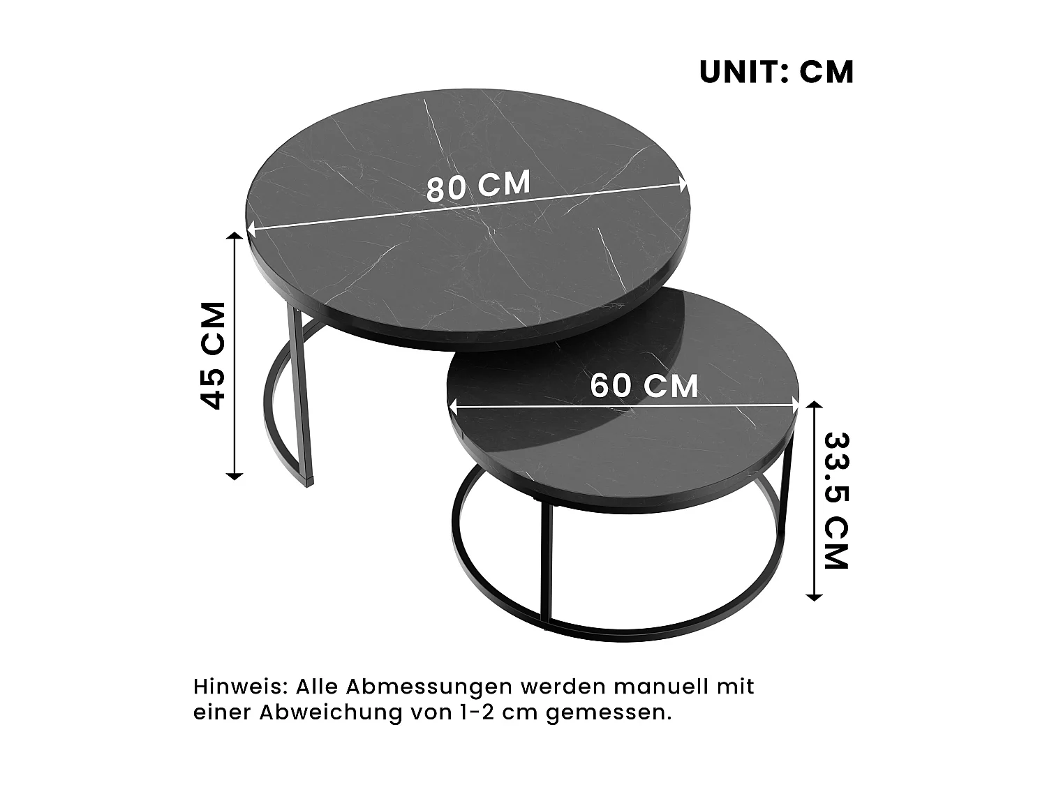 Tables basses gigognes ２ pièces au design élégant avec cadre en métal solide et plateau MDF facile à nettoyer