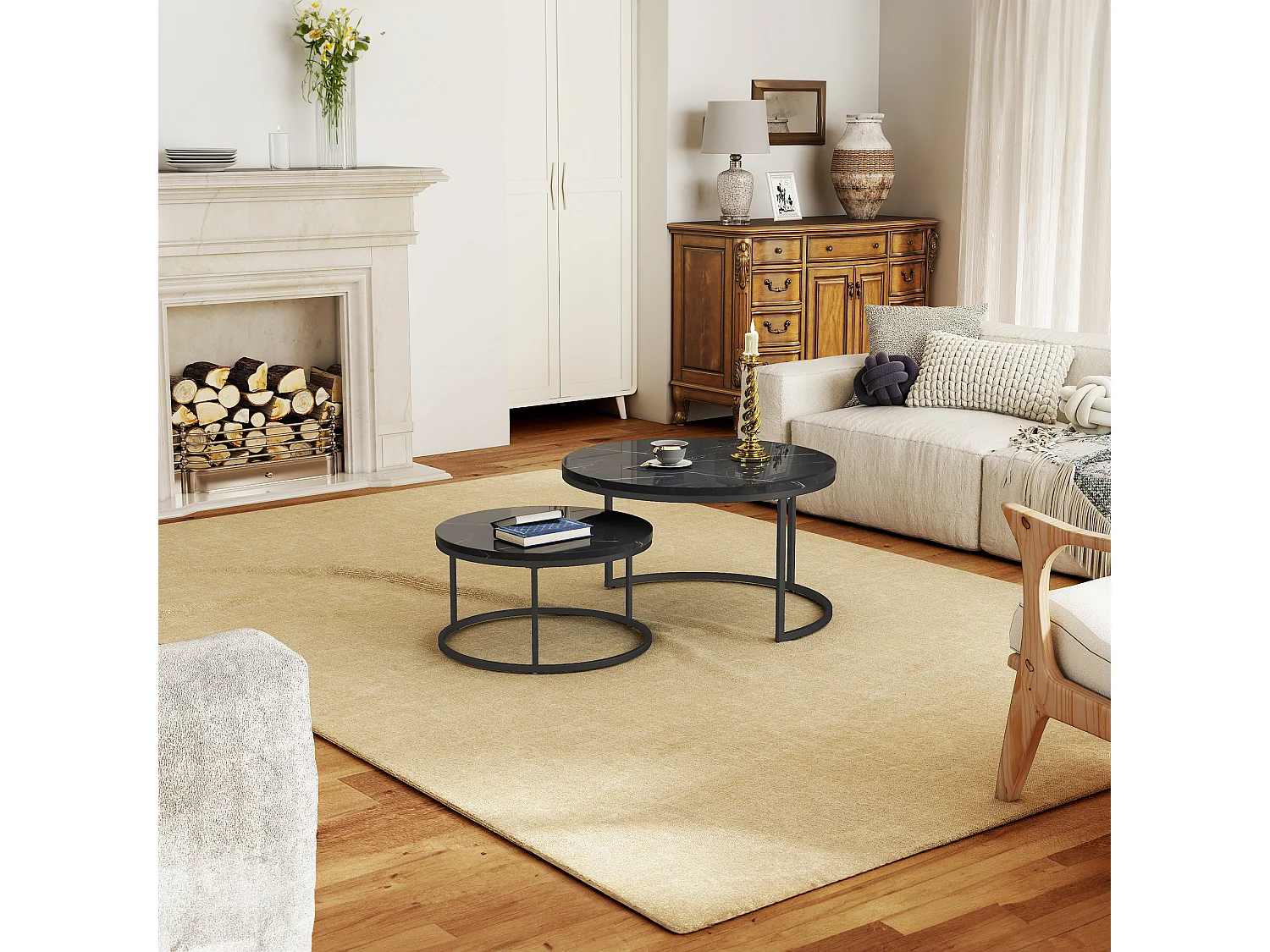 Tables basses gigognes ２ pièces au design élégant avec cadre en métal solide et plateau MDF facile à nettoyer