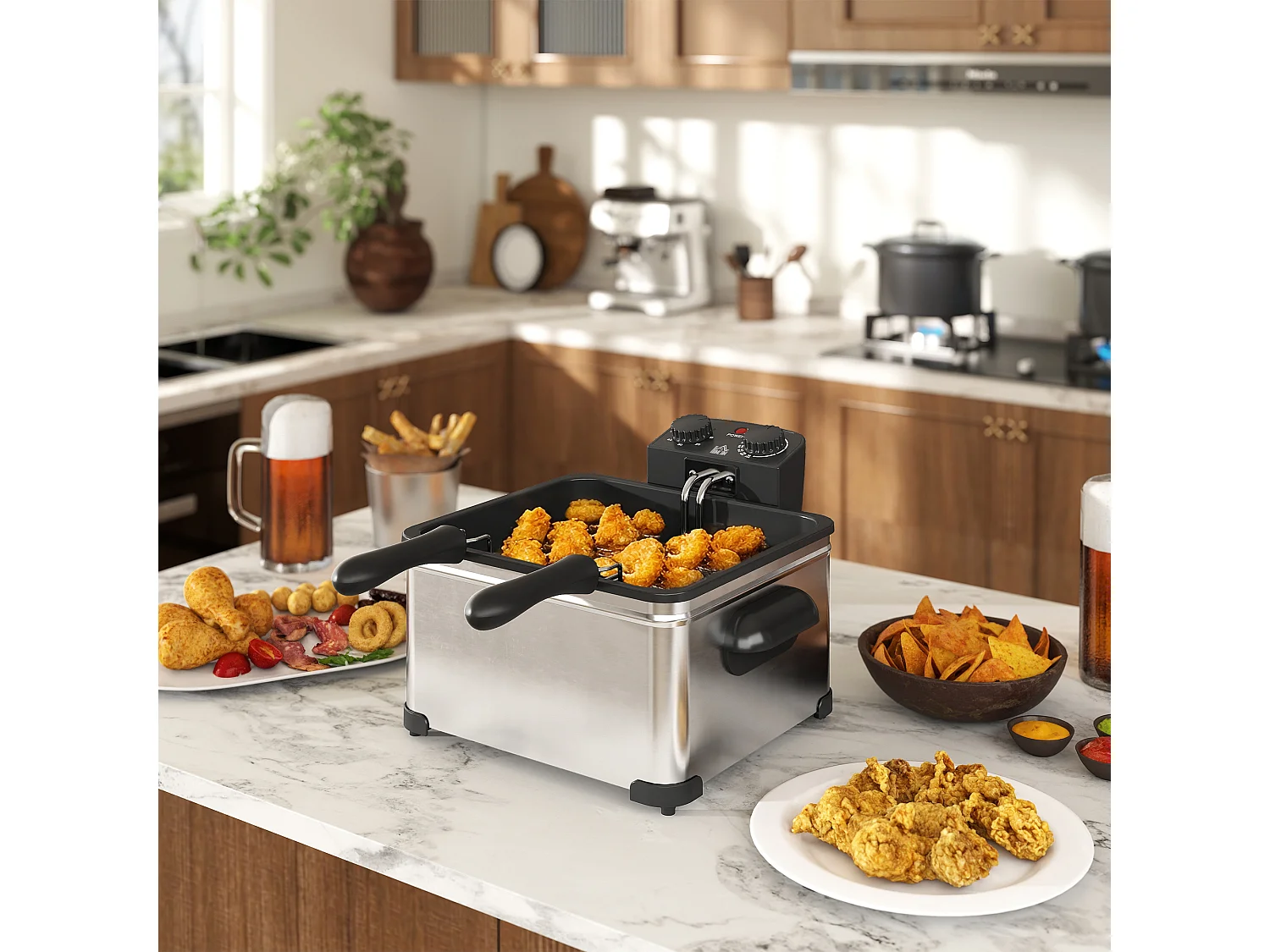 Friteuse familiale 5L 2000W  thermostat timer réglables acier inox