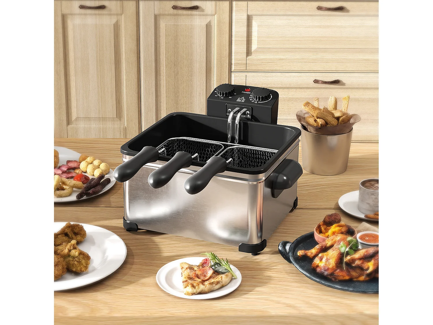 Friteuse familiale 5L 2000W  thermostat timer réglables acier inox