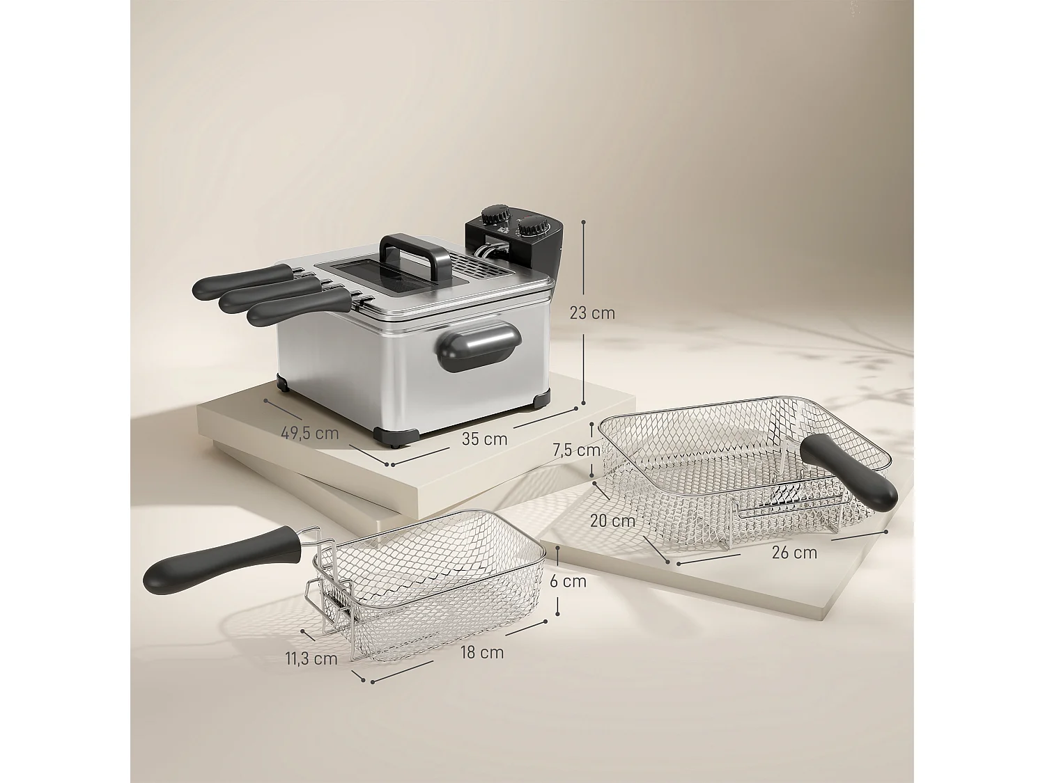 Friteuse familiale 5L 2000W  thermostat timer réglables acier inox