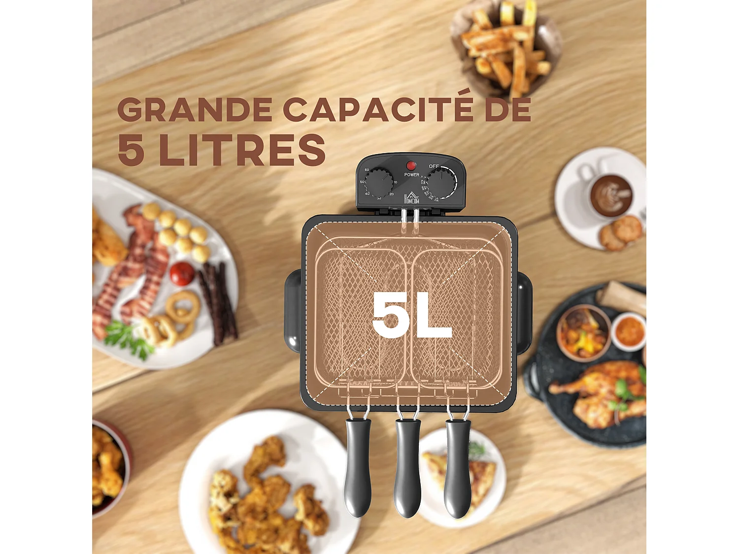 Friteuse familiale 5L 2000W  thermostat timer réglables acier inox