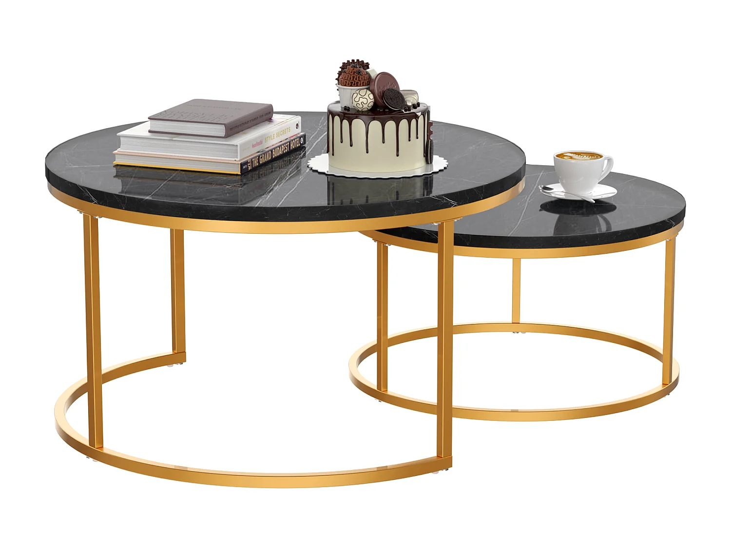 Tables basses gigognes ２ pièces au design élégant avec cadre en métal solide et plateau MDF facile à nettoyer