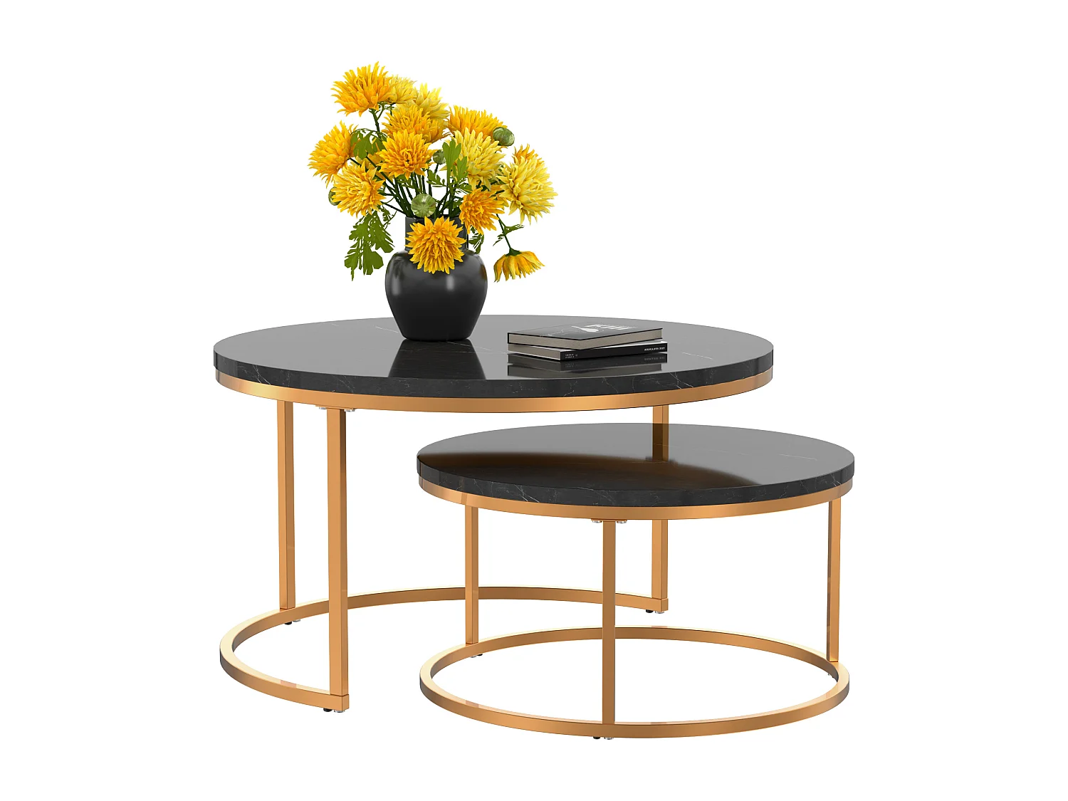 Tables basses gigognes ２ pièces au design élégant avec cadre en métal solide et plateau MDF facile à nettoyer