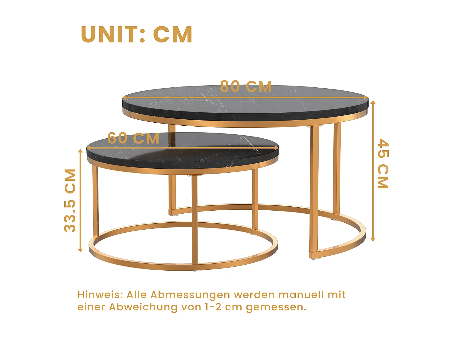 Tables basses gigognes ２ pièces au design élégant avec cadre en métal solide et plateau MDF facile à nettoyer