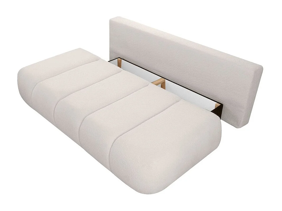 Canapé convertible droit 3 places MERRY en tissu bouclette - blanc cassé
