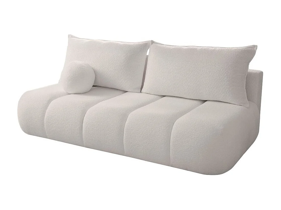 Canapé convertible droit 3 places MERRY en tissu bouclette - blanc cassé