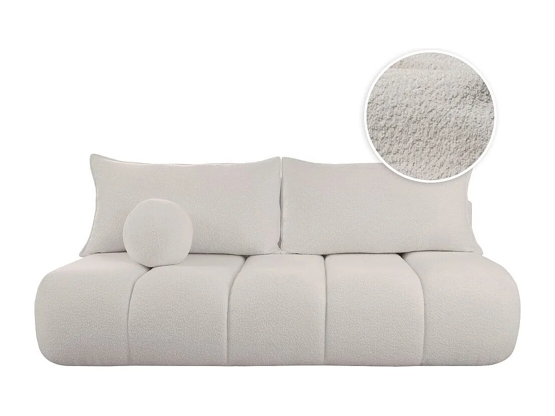 Canapé convertible droit 3 places MERRY en tissu bouclette - blanc cassé