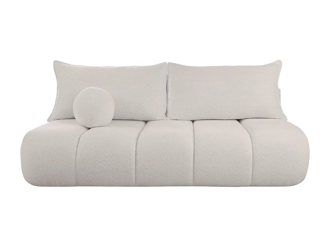 Canapé convertible droit 3 places MERRY en tissu bouclette - blanc cassé
