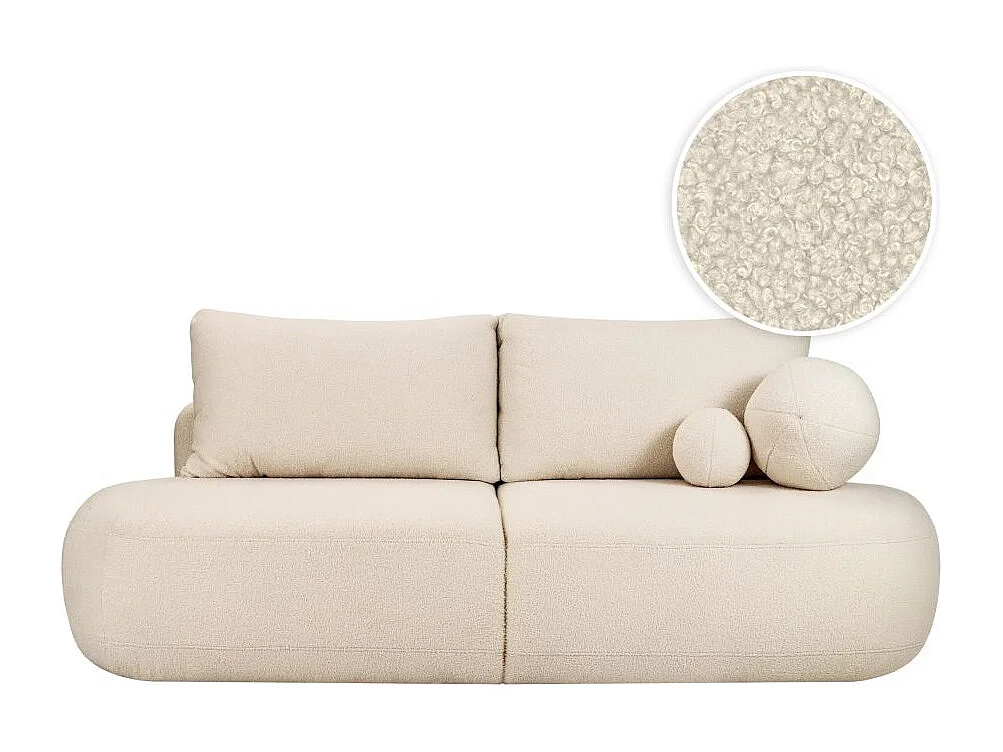 Canapé convertible droit 4 places FABIO en tissu bouclette - blanc cassé