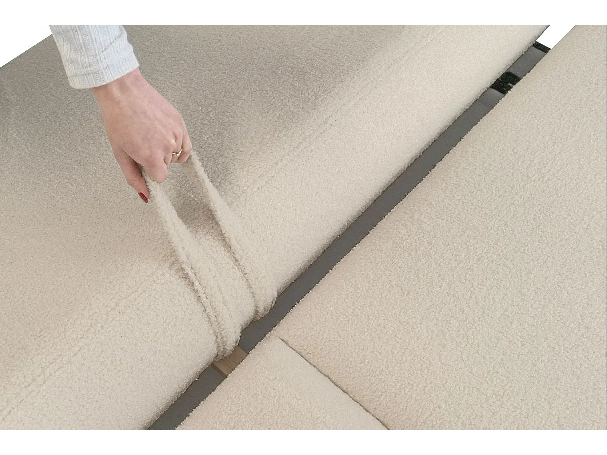 Canapé convertible droit 4 places FABIO en tissu bouclette - blanc cassé