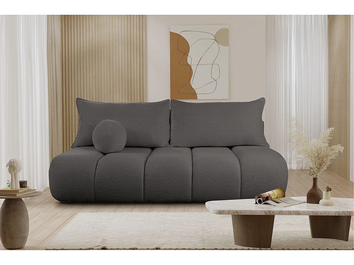 Canapé convertible droit 3 places MERRY en tissu bouclette - Gris anthracite