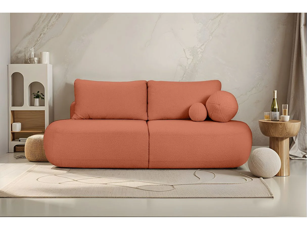 Canapé convertible droit 4 places FABIO en tissu bouclette - terracotta